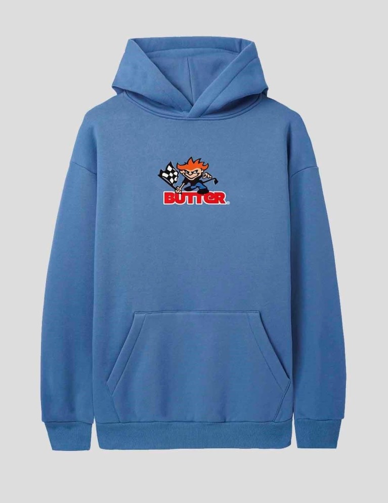 Sudadeira BUTTER GOODS racing logo pullover hood lake blue